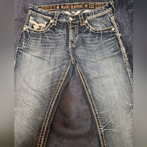 Men's Rock Revival McCoy Blue Denim Straight Leg Jeans Size 34